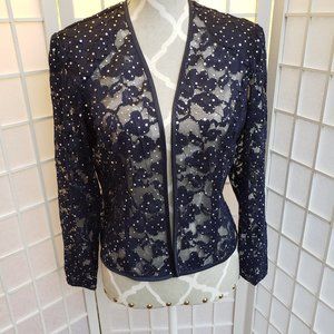 R&M Richards Petite Lace Sequined Open Jacket (T7)